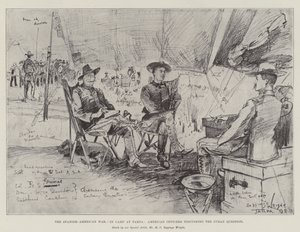 La guerre hispano-américaine, au camp de Tampa, officiers américains discutant de la question cubaine